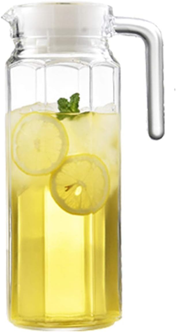 KONSSEE 11 Liter Glass Water Jug with Lid Glass Pitcher Hot Water Jug Milk Carafe Glass Water Jug for Dining Table 1100 ml - Image 1