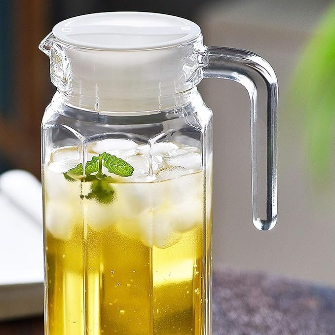 KONSSEE 11 Liter Glass Water Jug with Lid Glass Pitcher Hot Water Jug Milk Carafe Glass Water Jug for Dining Table 1100 ml - Image 2
