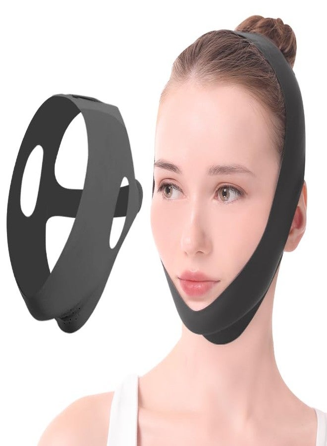 JANMISI Face Lifting Belt, Facial Lift Strap Comfortable Ice Silk Face Lift Band, V Face Shaping Face Bandage (Black) - Image 1