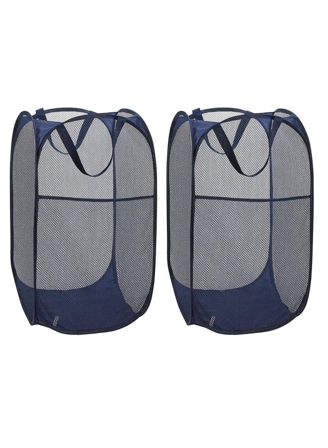 Laundry Basket, Foldable Laundry Hamper Pop Up with Durable Handles, Portable Mesh Washing Laundry Bag with Handle Great for Home Kids Room College Dorm Travel 2PCS (Blue) - Image 1