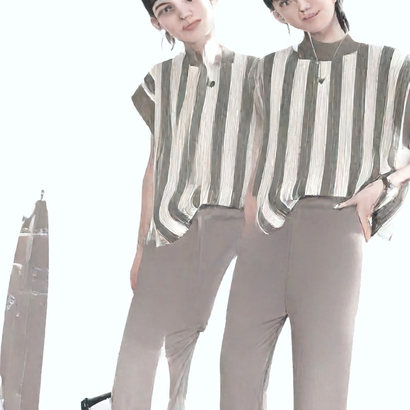 Fashion Knit Two-Piece Set with Striped Top and Casual Wide-Leg Pants - Image 4