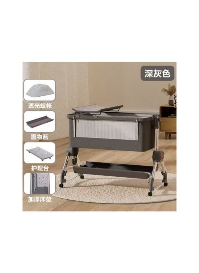 Generic - BABY BED &CHANGING TABLE, Baby Height Adjustable Bed Splicing Baby Shaker, Anti-Mosquito code(618) Dark grey - Image 1