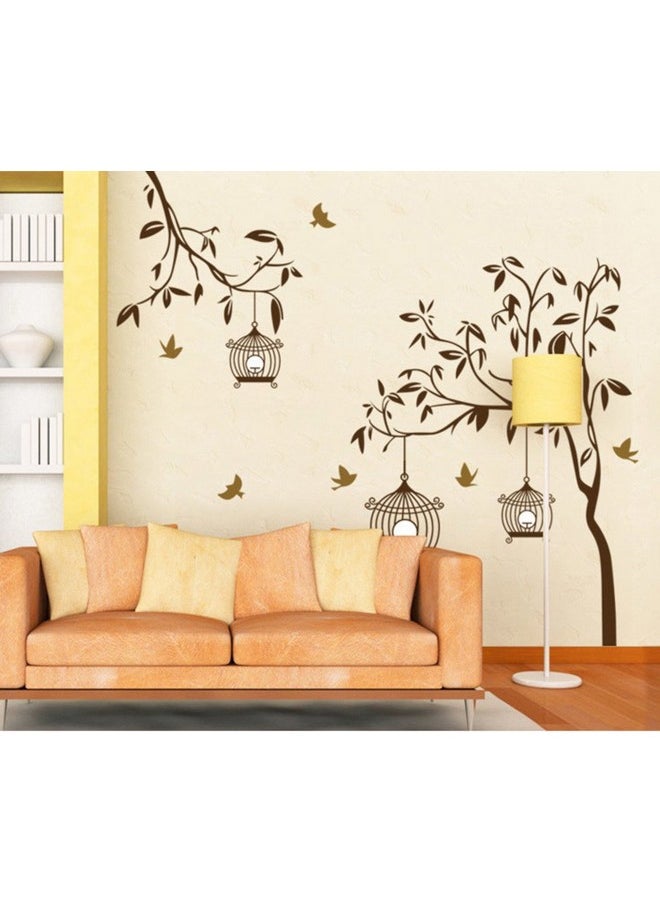 Decals Design Decals Design 'Tree with Birds and Cages' Wall Sticker (PVC Vinyl, 30 cm x 90 cm, Brown)  - Image 2