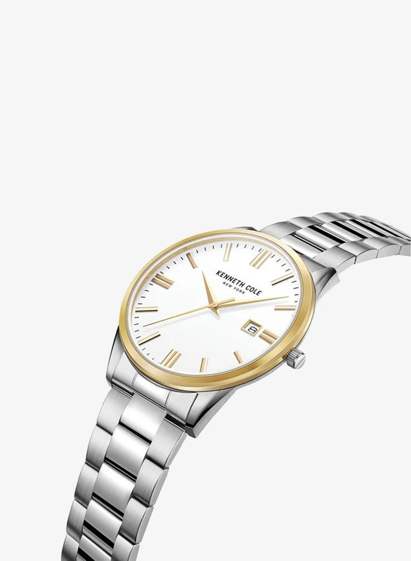 Kenneth Cole New York Modern Classic White Dial and Silver Stainless Steel Bracelet Analog Watch for Men 42mm