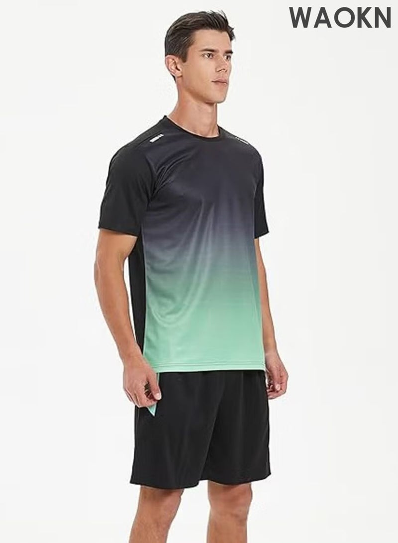 دبليو أيه أو كي أن بدلة رياضية رجالية قابلة للتنفس ومريحة، بدلة لياقة بدنية للجري غير رسمية وفضفاضة، خفيفة الوزن وسريعة الجفاف بأكمام قصيرة مجموعة من قطعتين، ناعمة ومريحة للغاية، مناسبة للارتداء الرياضي الداخلي والخارجي. - Image 4