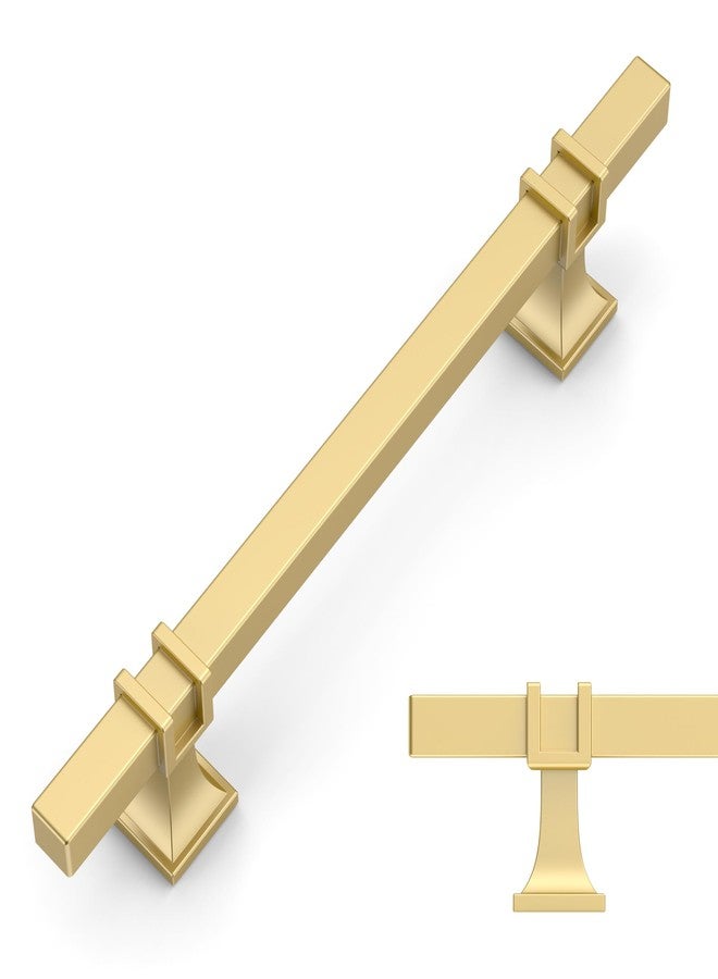 Amerdeco 10 Pack Brushed Gold Cabinet Pulls 5 Inch(128mm) Hole Center Drawer Pulls Cabinet Hardware Kitchen Cabinet Handles for Bathroom Dresser Pulls ZH0067 - Image 1