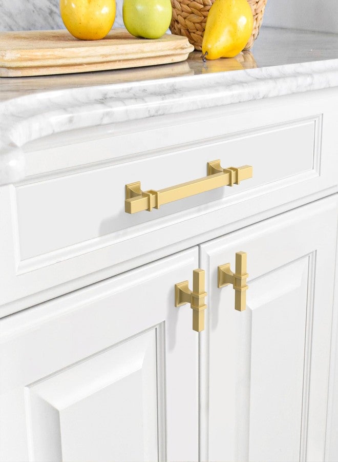 Amerdeco 10 Pack Brushed Gold Cabinet Pulls 5 Inch(128mm) Hole Center Drawer Pulls Cabinet Hardware Kitchen Cabinet Handles for Bathroom Dresser Pulls ZH0067 - Image 4