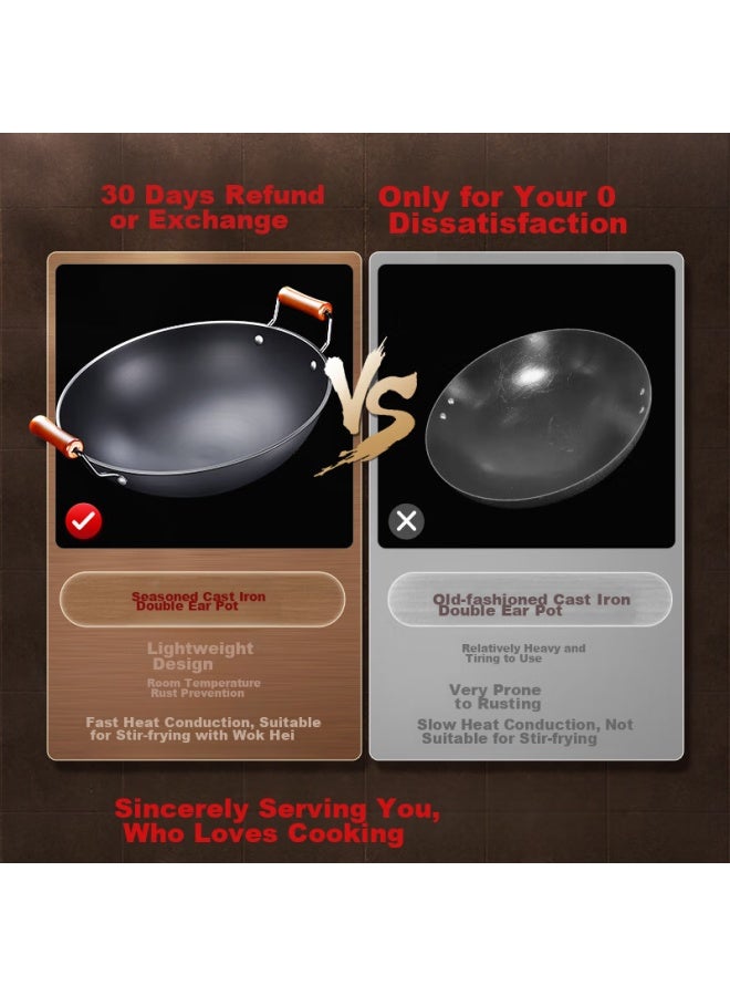 SSGP San Si Steel Double-handled Iron Wok, Large Traditional Uncoated Iron Pan, Specially Designed For Gas Stoves, Round Bottom, No Seasoning Required, 40cm, 30271 - Image 2