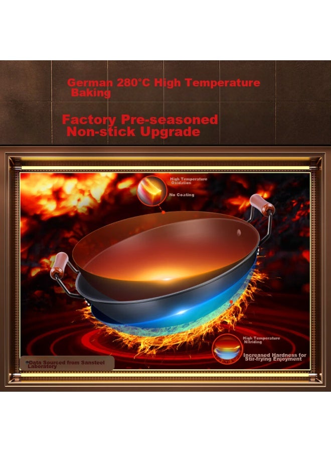 SSGP San Si Steel Double-handled Iron Wok, Large Traditional Uncoated Iron Pan, Specially Designed For Gas Stoves, Round Bottom, No Seasoning Required, 40cm, 30271 - Image 4