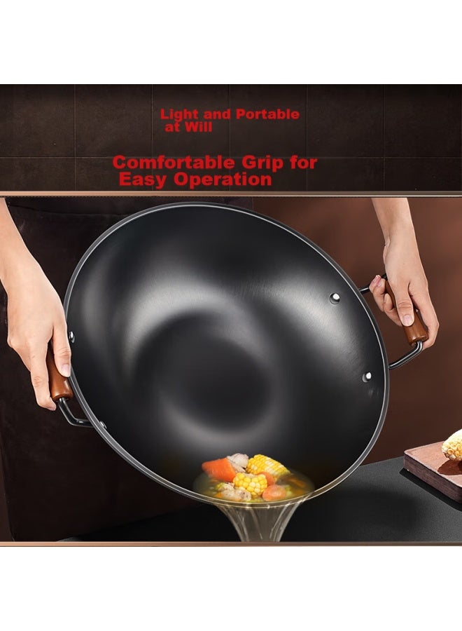 SSGP San Si Steel Double-handled Iron Wok, Large Traditional Uncoated Iron Pan, Specially Designed For Gas Stoves, Round Bottom, No Seasoning Required, 40cm, 30271 - Image 3