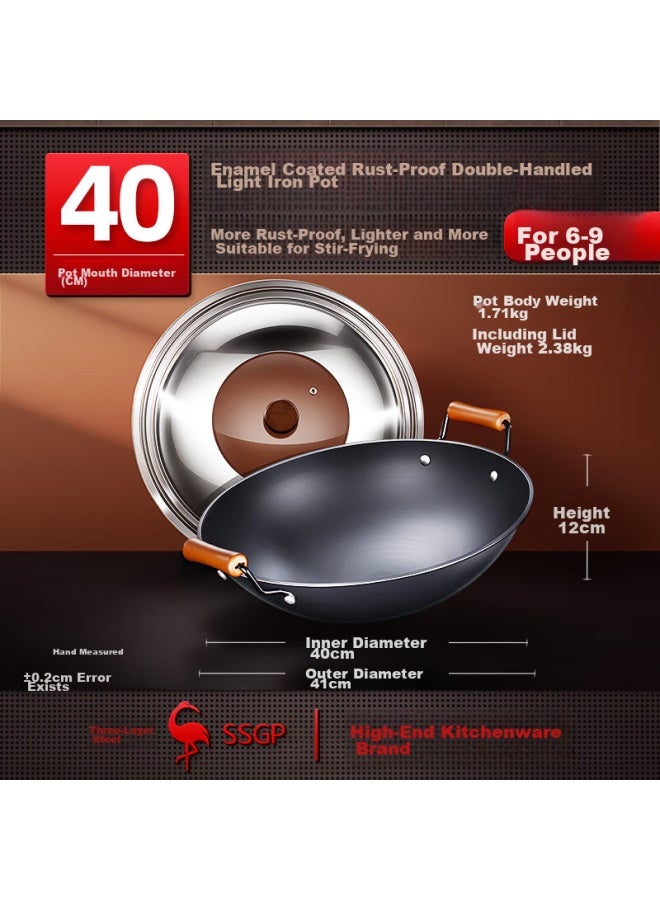 SSGP San Si Steel Double-handled Iron Wok, Large Traditional Uncoated Iron Pan, Specially Designed For Gas Stoves, Round Bottom, No Seasoning Required, 40cm, 30271 - Image 5