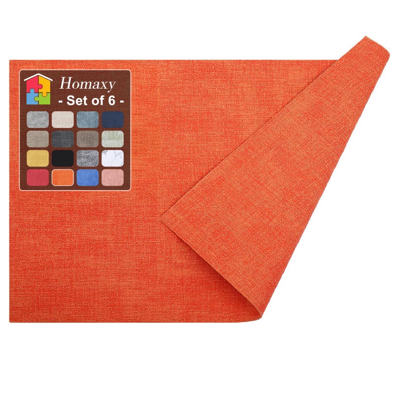 Homaxy Faux Leather Heat Resistant Placemats for Dining Table Set of 6 Waterproof Wipeable Washable PU Table Mats Easy to Clean AntiSlip Place Mats 118 x 17 Orange