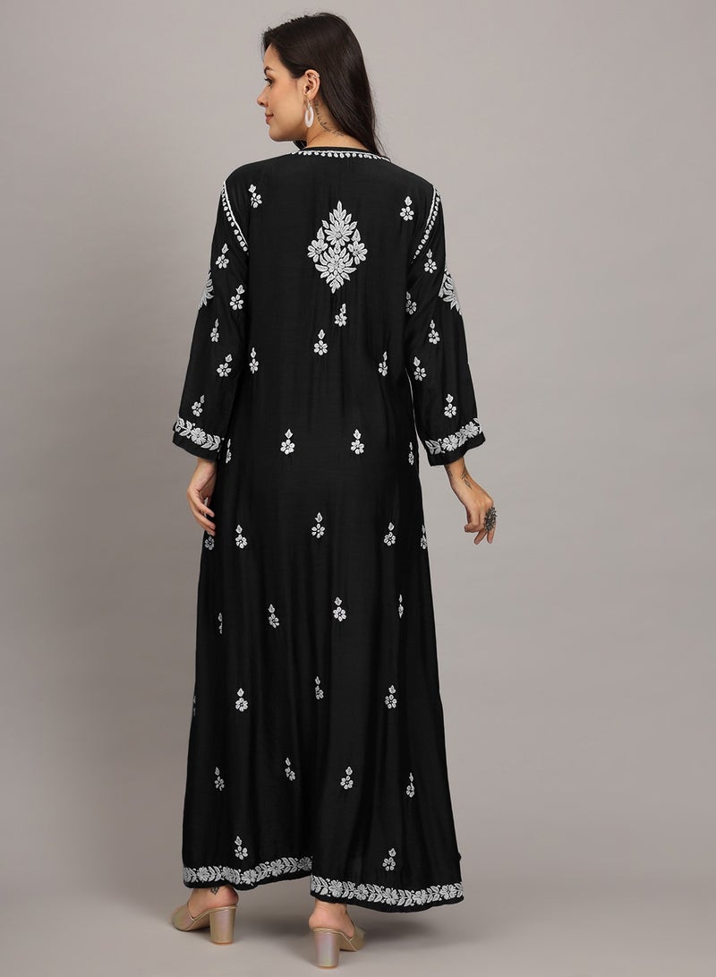الايا جلابية شيكانكاري موسلين مطرزة يدوياً-AL4017  - Image 2