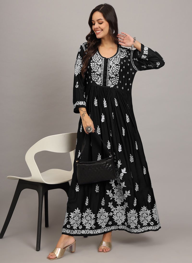 الايا جلابية شيكانكاري موسلين مطرزة يدوياً-AL4017  - Image 3