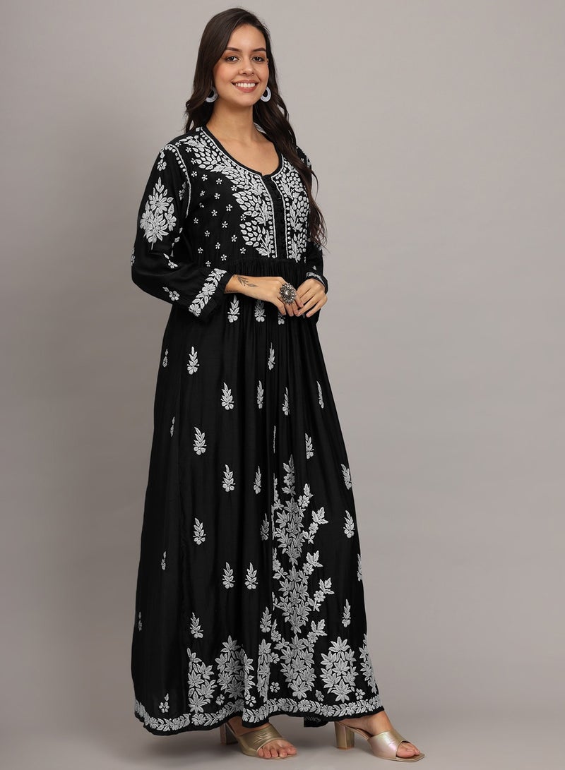 الايا جلابية شيكانكاري موسلين مطرزة يدوياً-AL4017  - Image 5