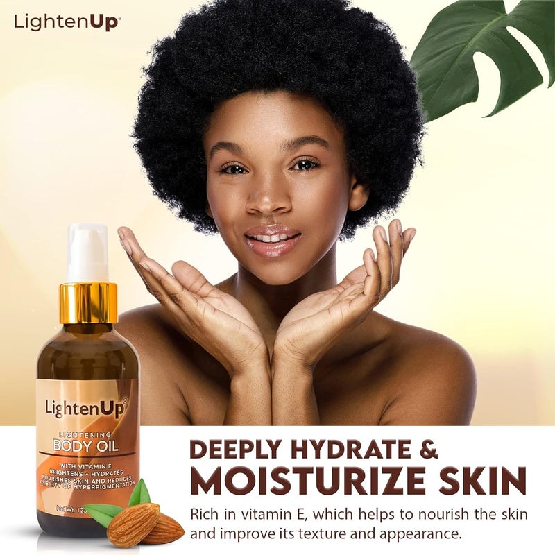 OMIC LIGHTEN-UP LightenUp, Skin Brightening Body Oil - 4.2 fl oz / 125 ml - Hyperpigmentation Body Seum, Dark Spot Remover, for Men and Women with Vitamin E, Shea Butter, Almond Oil - Image 3