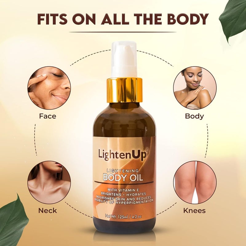 OMIC LIGHTEN-UP LightenUp, Skin Brightening Body Oil - 4.2 fl oz / 125 ml - Hyperpigmentation Body Seum, Dark Spot Remover, for Men and Women with Vitamin E, Shea Butter, Almond Oil - Image 5