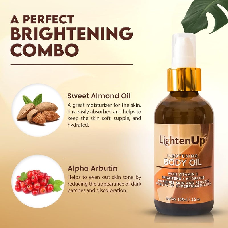 OMIC LIGHTEN-UP LightenUp, Skin Brightening Body Oil - 4.2 fl oz / 125 ml - Hyperpigmentation Body Seum, Dark Spot Remover, for Men and Women with Vitamin E, Shea Butter, Almond Oil - Image 4