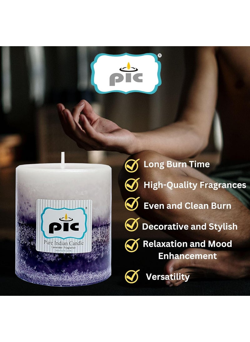 PIC Pure Indian Candle Handpourd Scented Two Tone Mottle Wax Pillar Candle (Pack of 4 Pcs.) Fragrance Rose, Forest,Pomelo,Lavender  - Image 2