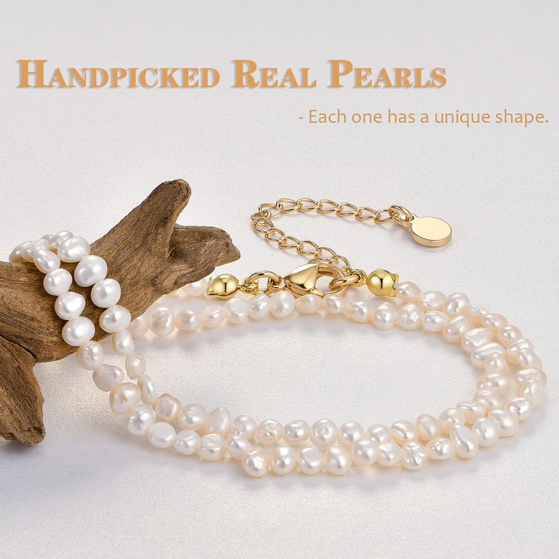 NUZON Natural Tiny Baroque Pearl Choker Necklace for Women Handpicked 3-4MM AAA+ Freshwater Irregular Pearl Beaded Strand Necklace Dainty Layering Jewelry 16'' Adjustable - Image 5