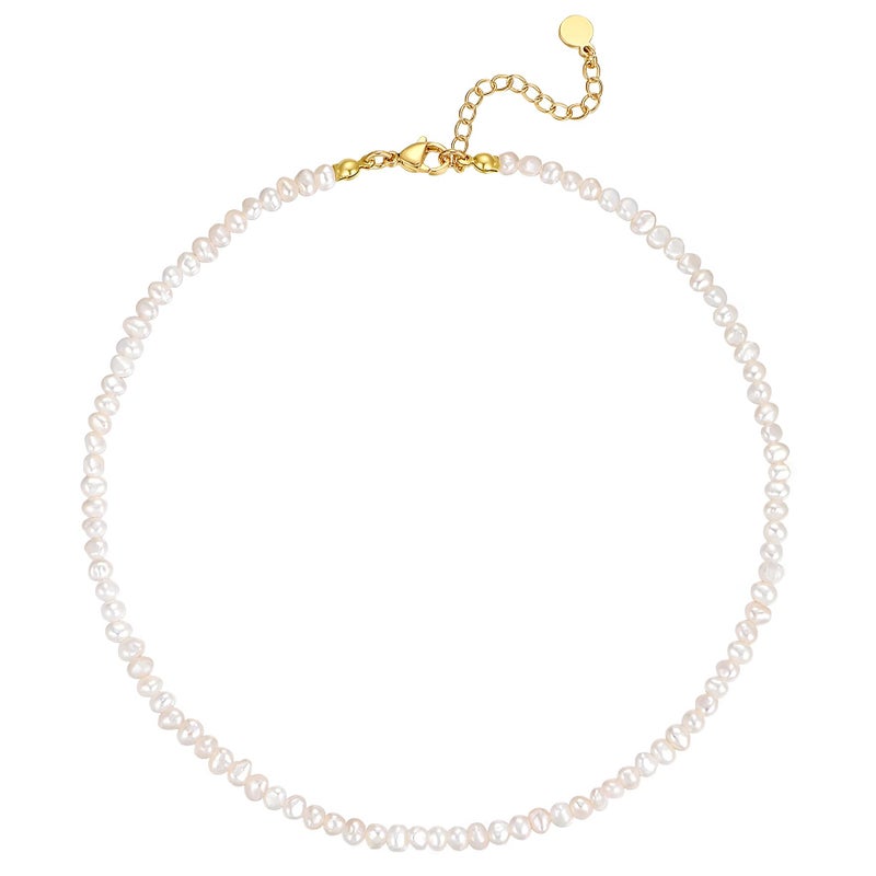 NUZON Natural Tiny Baroque Pearl Choker Necklace for Women Handpicked 3-4MM AAA+ Freshwater Irregular Pearl Beaded Strand Necklace Dainty Layering Jewelry 16'' Adjustable - Image 1