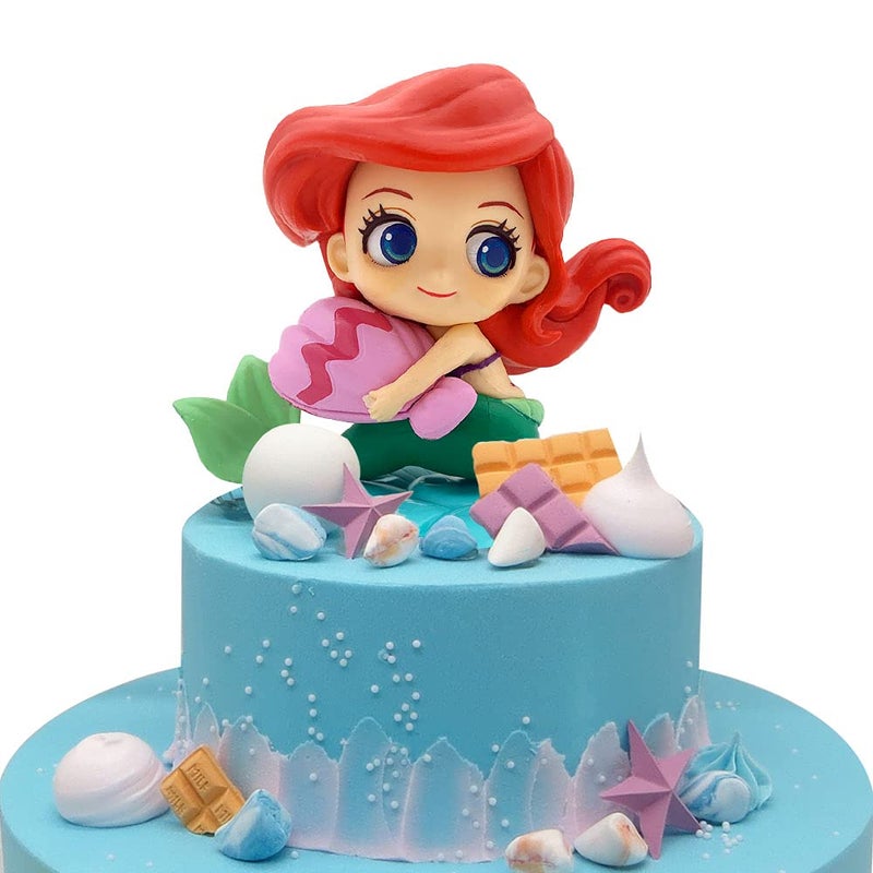 BlingABC تاج كعكة بلينغ ABC مع دمية حورية البحر، وأصداف، وتماثيل لتزيين كعكة أرييل وحفلات تحت البحر - Image 1