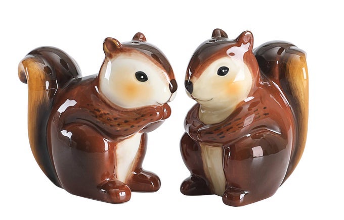 SQUIRREL SALT PEPPER SHAKER SET HANDPAINTED DISHWASHER SAFE