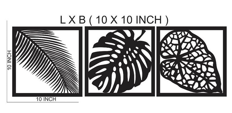 300Sparkles Leaf Design Wooden Wall Hanging Frame Black Medium 10 x 10 Inch 3 Pcs - Image 4