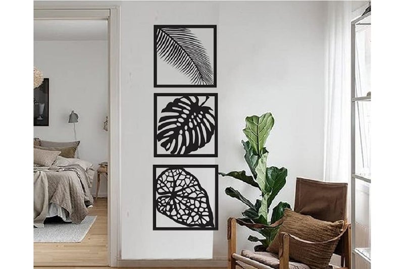 300Sparkles Leaf Design Wooden Wall Hanging Frame Black Medium 10 x 10 Inch 3 Pcs - Image 5