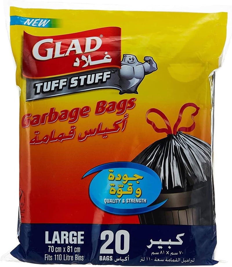 Glad tuff stuff black garbage drawstring bag large size 70cm x 81cm 20pcs - Image 1