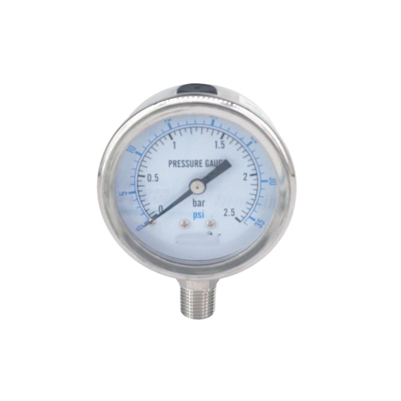 304 Stainless Steel 60mm Dial Pressure Gauge 0 2 5 Bar PSI BSPT Male For Steam Brewing Gas Water - Image 1