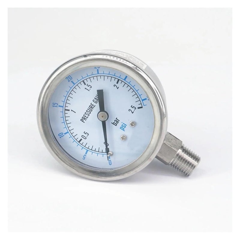 304 Stainless Steel 60mm Dial Pressure Gauge 0 2 5 Bar PSI BSPT Male For Steam Brewing Gas Water - Image 3