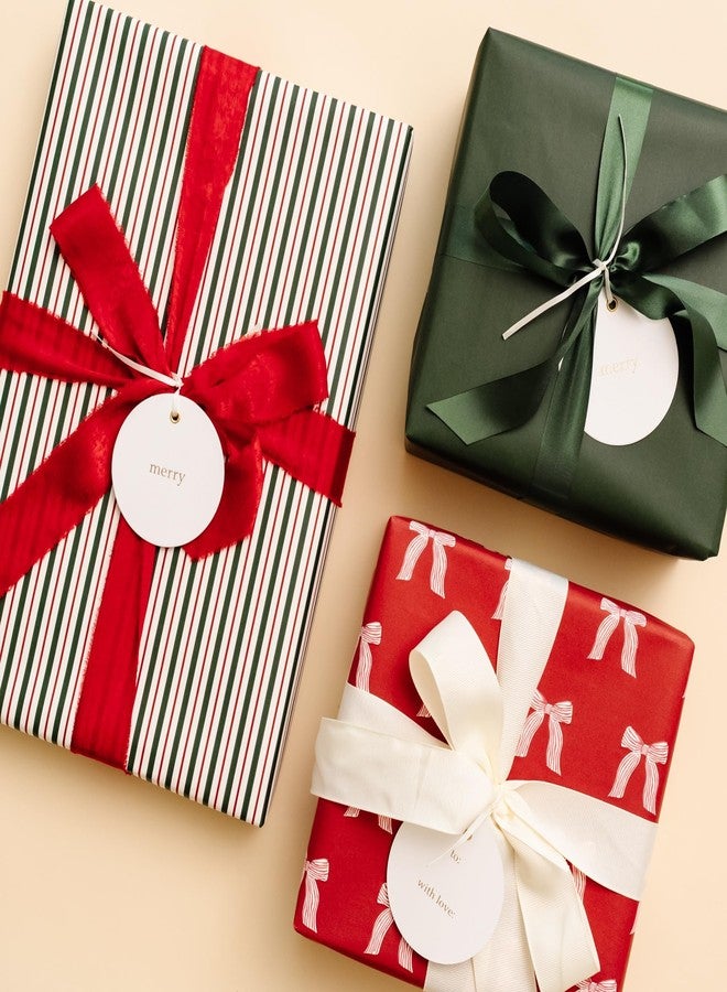 Merry Market مجموعة شرائط تغليف هدايا عيد الميلاد، 3 لفات، 60 ياردة إجمالاً، شرائط مخملية حمراء منسلة، وشرائط ساتان خضراء، وشرائط غروغرين كريمية اللون من ميري ماركت (الحزمة 5) - Image 2