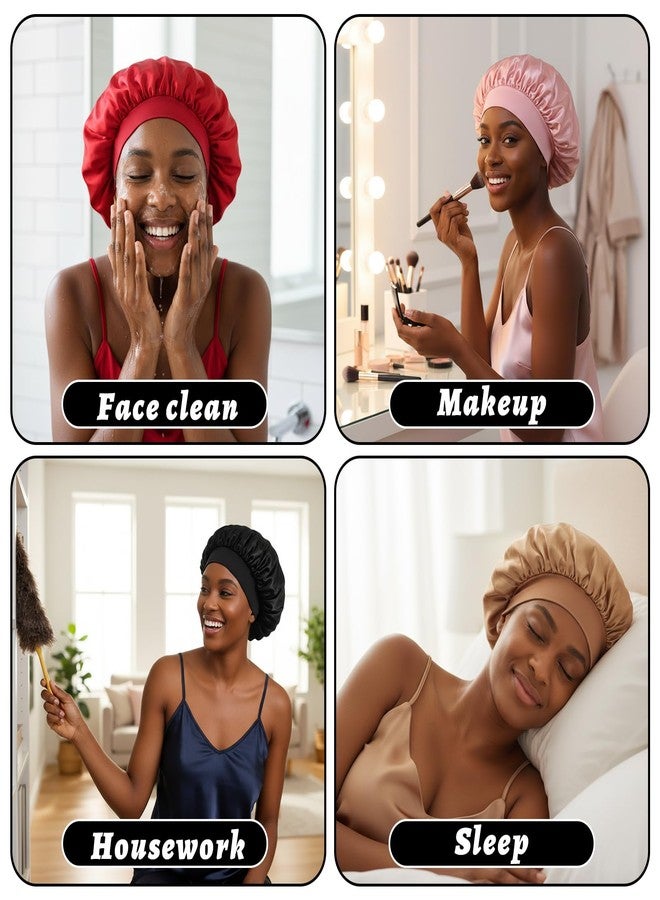 Hpmjz 25Pcs Satin Bonnets for Sleeping Large Silk Bonnet for Men Wide Band Hair Bonnet Soft Elastic Hair Wrap Cap Silky Shower Cap Elastic Band Sleep Caps for Black Women Men Curly Hairs - Image 4