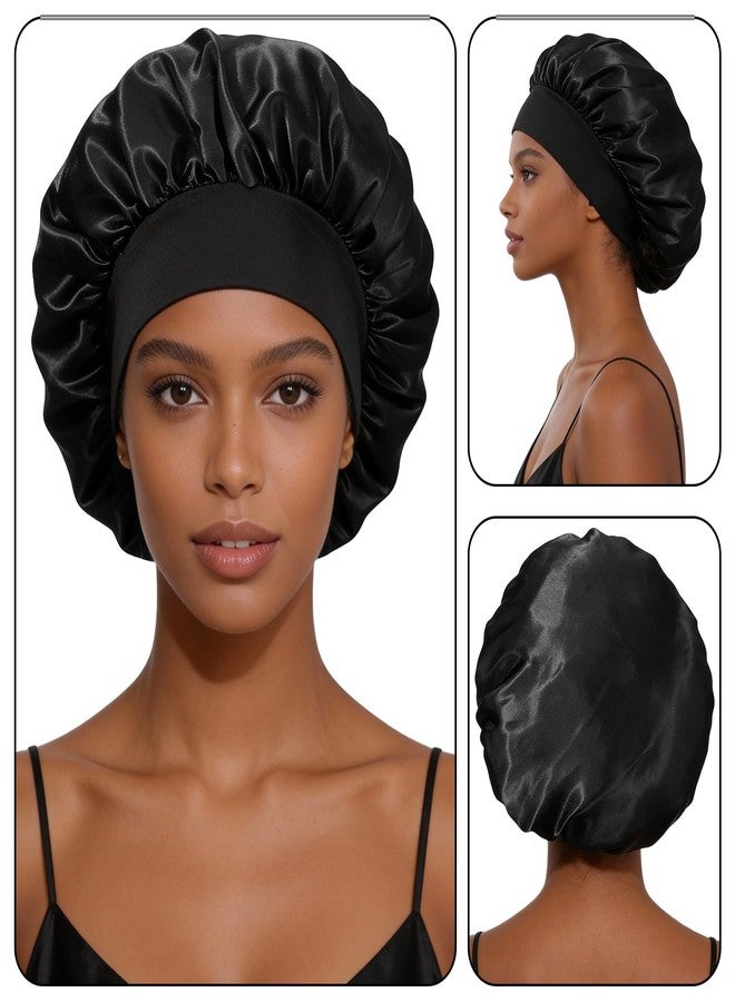 Hpmjz 25Pcs Satin Bonnets for Sleeping Large Silk Bonnet for Men Wide Band Hair Bonnet Soft Elastic Hair Wrap Cap Silky Shower Cap Elastic Band Sleep Caps for Black Women Men Curly Hairs - Image 3