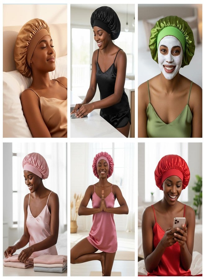 Hpmjz 25Pcs Satin Bonnets for Sleeping Large Silk Bonnet for Men Wide Band Hair Bonnet Soft Elastic Hair Wrap Cap Silky Shower Cap Elastic Band Sleep Caps for Black Women Men Curly Hairs - Image 5