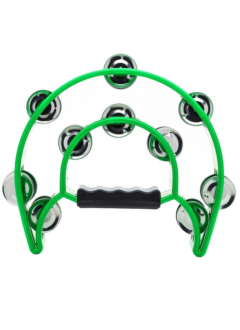 Mike Music - Tambourine Double Row Metal Jingles Hand Held Percussion Half-Moon Tambourines Musical Instrument Gifts for Kids, Adults, KTV, Party - Green - Image 1
