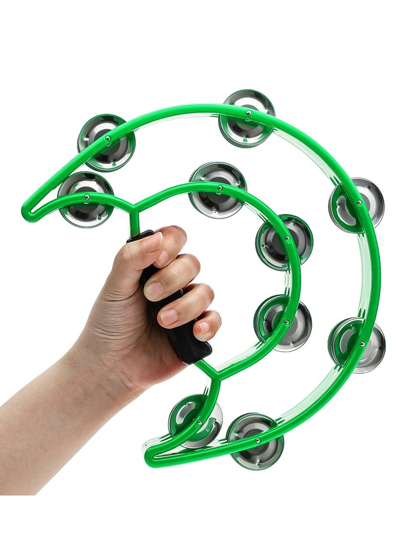 Mike Music - Tambourine Double Row Metal Jingles Hand Held Percussion Half-Moon Tambourines Musical Instrument Gifts for Kids, Adults, KTV, Party - Green - Image 1