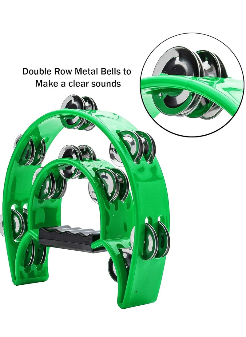 Mike Music - Tambourine Double Row Metal Jingles Hand Held Percussion Half-Moon Tambourines Musical Instrument Gifts for Kids, Adults, KTV, Party - Green - Image 1