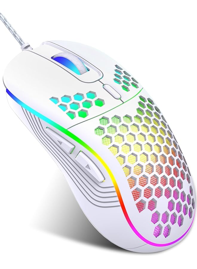 Wired Gaming Mouse Rgb Backlighting And 7200 Adjustable Dpi Ergonomic And Lightweight Usb Computer Mouse With High Precision Sensor For Windows Pc  Laptop (White) - Image 1