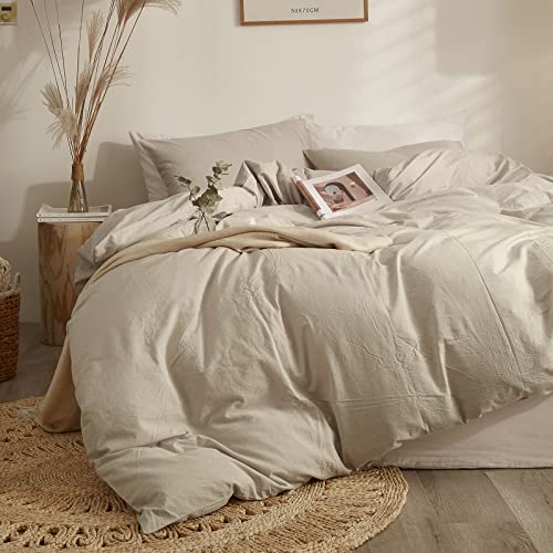 AMWAN Solid Beige Duvet Cover Twin XL Soft Washed Cotton Bedding Set Modern Style Boho Comforter Cover Solid Color 1 Beige Tan Duvet Cover with 2 Pillow Shams - Image 3