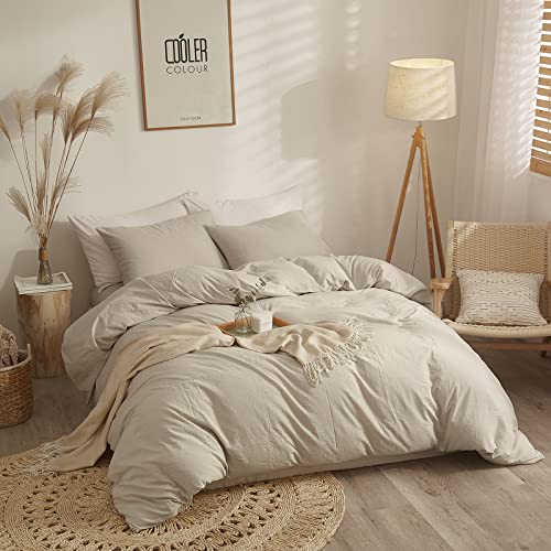 AMWAN Solid Beige Duvet Cover Twin XL Soft Washed Cotton Bedding Set Modern Style Boho Comforter Cover Solid Color 1 Beige Tan Duvet Cover with 2 Pillow Shams - Image 2