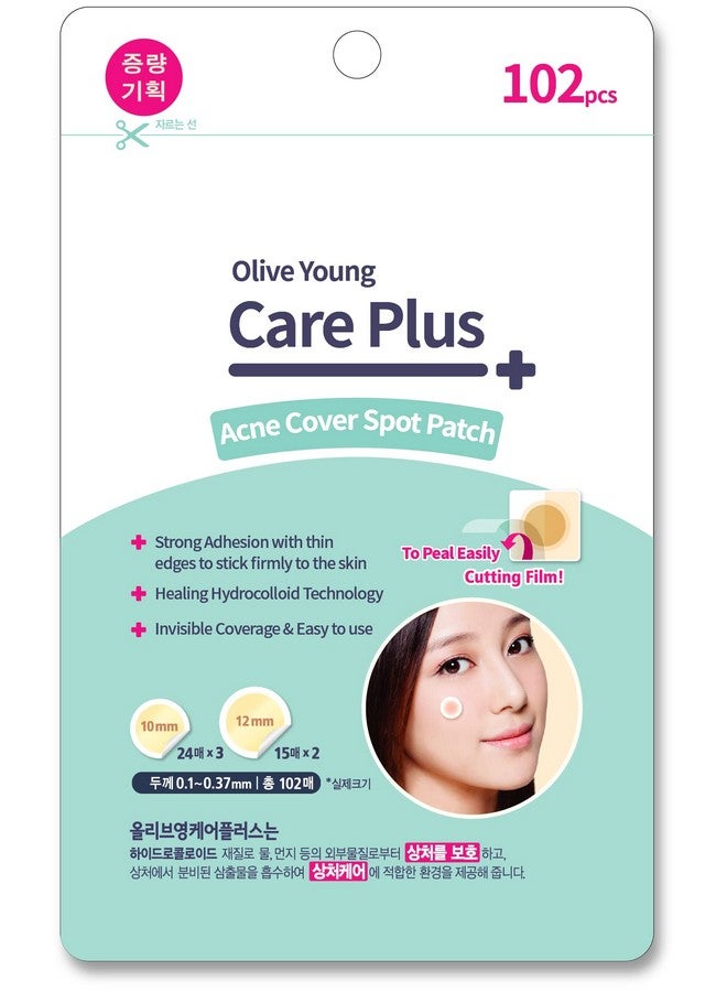 OLIVE YOUNG OLIVE YOUNG Care Plus Spot Pimple Patches 1Pack(102 Count) - Hydrocolloid bandages, Sticker pack for Acne, Blemishes, and Zits, (10mm*72ea+12mm*30ea)  - Image 1