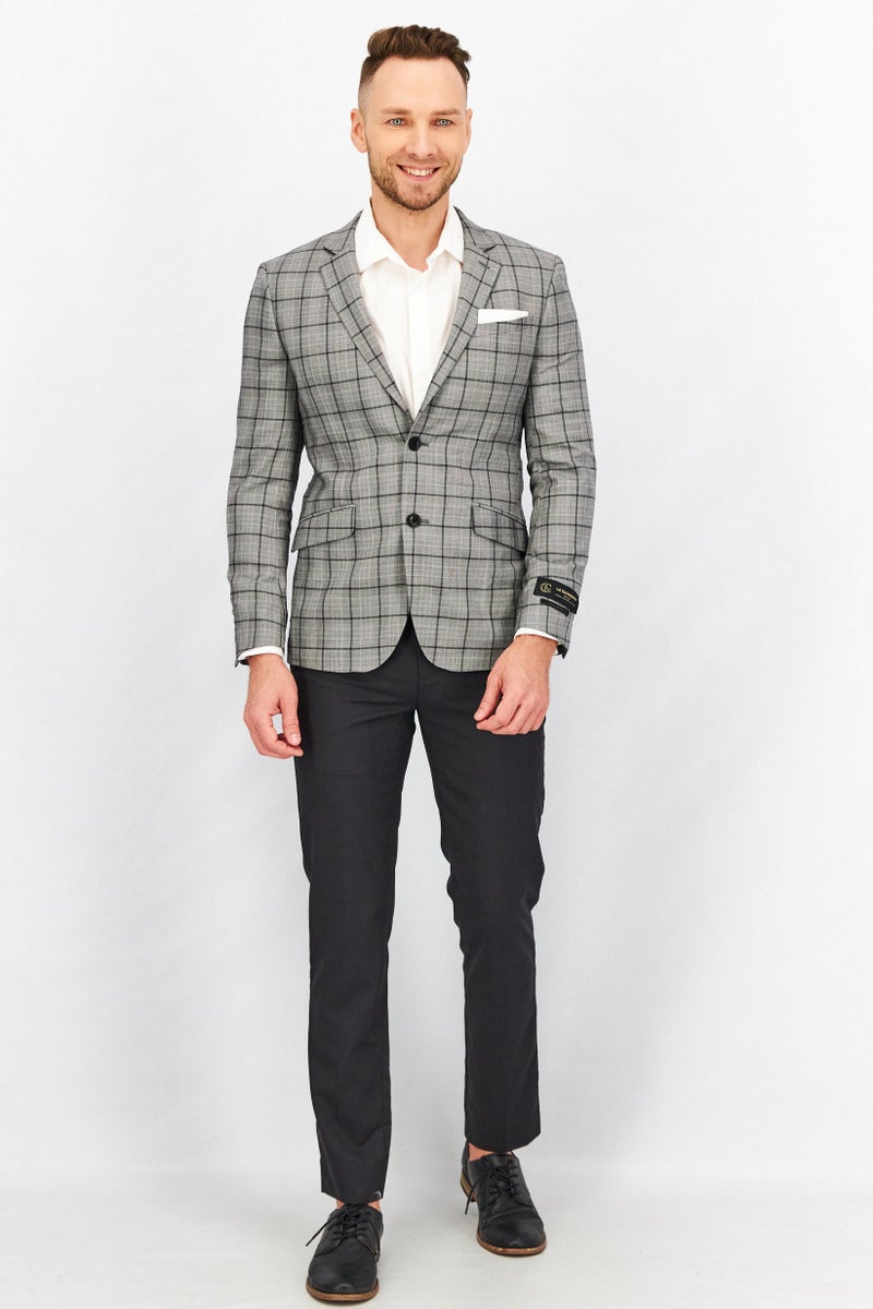 SELECTED Men Slim Fit Windowpane Formal Blazer, Grey - Image 4