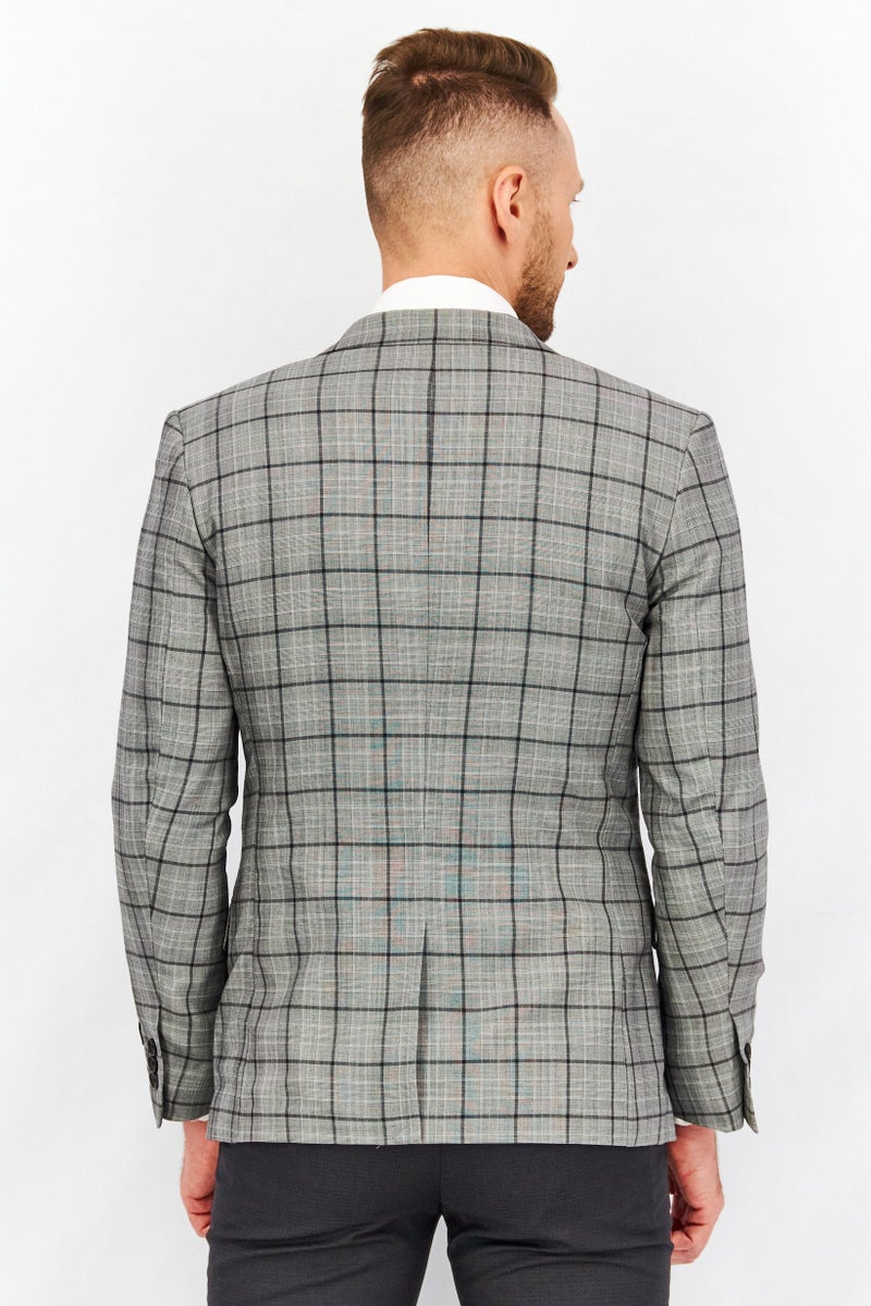 SELECTED Men Slim Fit Windowpane Formal Blazer, Grey - Image 3