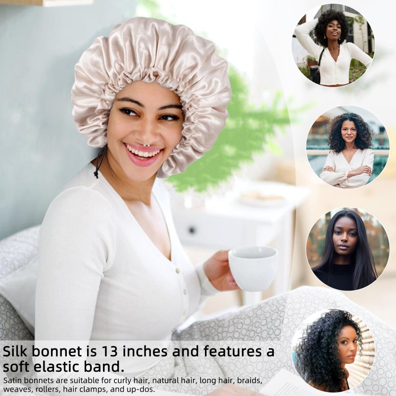 Edoneery Satin Silk Bonnet For Curly Hair Bonnet Braid Bonnet For Sleeping Bonnets For Women Large Double-layer Adjustable - Image 4