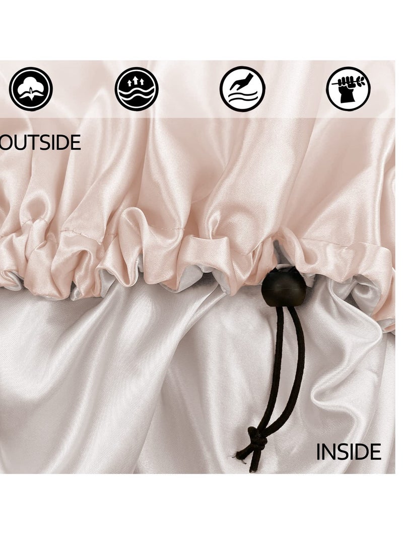 Edoneery - Satin Bonnet Silk Bonnet for Curly Hair Bonnet Braid Bonnet for Sleeping Bonnets for Women Large Double-Layer Adjustable Champagne - Image 1