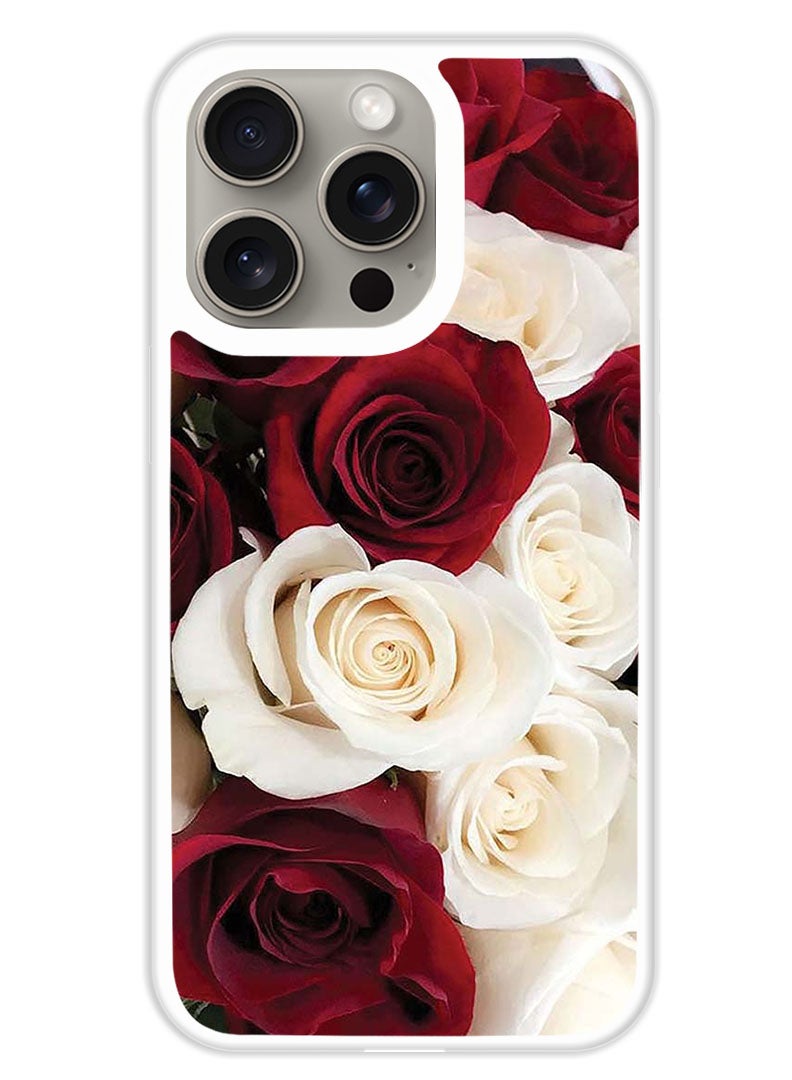 Theodor Protective Case Cover For APPLE IPHONE 15 Pro White & Red Flower  (White Bumper) - Image 1