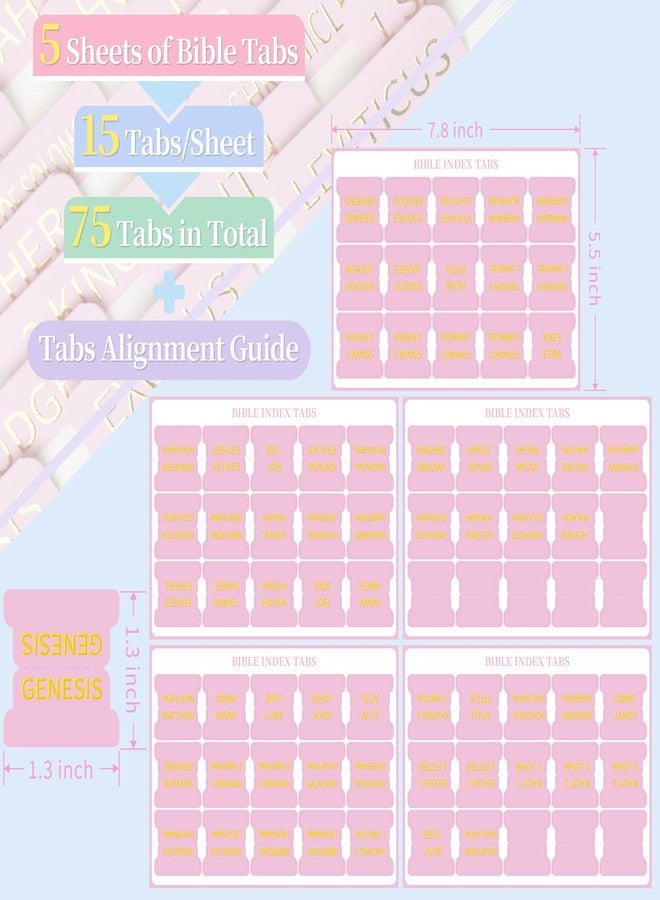 JIXZEN Laminated Bible Tabs for Women, 75 Embossed Gold Foil Large Print Index Tabs, Perfect for Bible Study, Chapter Organization & Easy Navigation (Pink) - Image 3