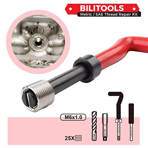 BILITOOLS M6x1.0 Thread Repair Kit, HSS Drill Helicoil Repair Kit Metric - Image 3